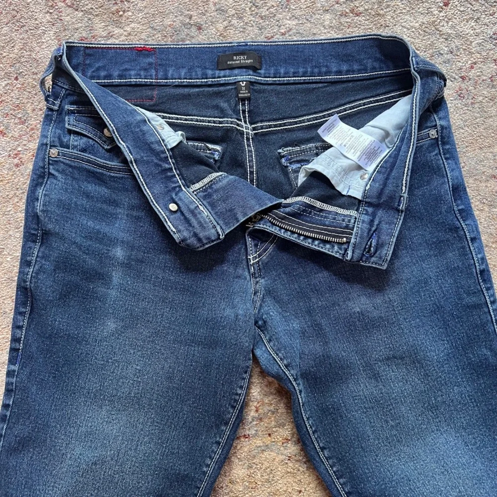 EUC‼️True Religion Ricky Relaxed Straight Jeans Dark Wash Blue Denim Mens 32x32